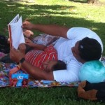 Father reading to son